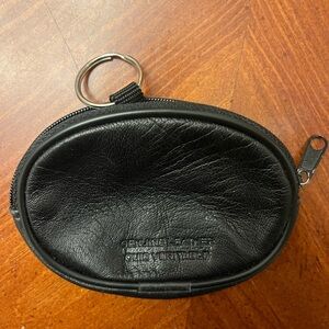 Vintage Black Leather Change Purse Zipper